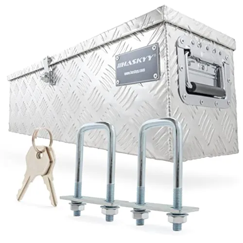 HASKYY Aluminium Deichselbox 800x220x220 mm - Werkzeugkasten aus robustem Aluminium, ideal für sicheren Transport von Werkzeugen und Ausrüstung, wetterfest und mit Schloss für Diebstahlschutz.