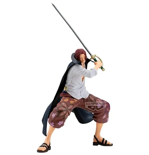 Banpresto Shanks One Piece Actionfigur, 22 cm - Actionfigur aus PVC, handgefertigt und ideal für Sammler und Anime-Fans. Lieferung in versiegelter Box mit Basisständer, um die Figur perfekt zu präsentieren.