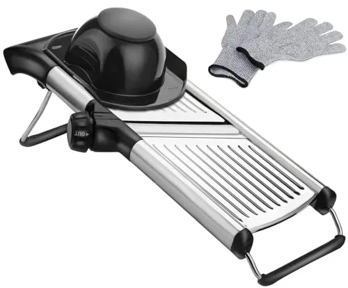 ADOV Gemüseschneider, Multifunktion Mandoline Gemüsehobel mit Edelstahl Klingen, Professionelle Verstellbar Julienne Küchenreibe mit Handschuhen für Hobeln von Obst Gemüse Karotte Kartoffel Zwiebel