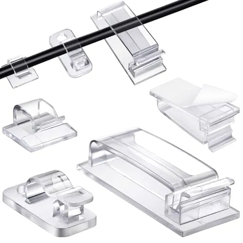 Stück Kabelhalter Selbstklebend, 3 Größen Kabelclips Set für Kabelmanagement, Transparent Kabel Organizer für Schreibtisch Wand Büro und Zuhause 100