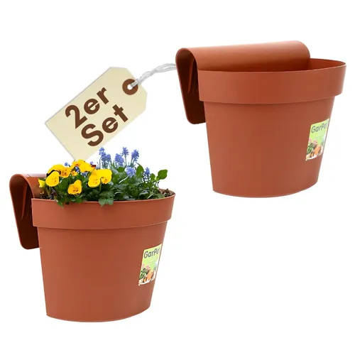 2er Set Geländertopf Balkon Wasserspeicher Blumen Topf Zaun Blumenkasten