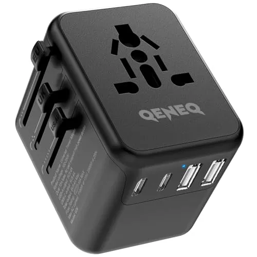 QENEQ Reiseadapter Weltweit Universal Reisestecker Adapter Weltweit mit 2 USB A und 2 USB C 10A Internationaler Steckdosenadapter für USA England Japan Australien Travel Adapter(Schwarz)