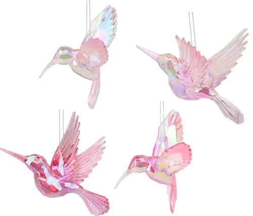 Baumschmuck Kolibri pink irisierend (4er Set) - Baumkugel Vogel, Weihnachtsdeko, Christbaumkugel, Weihnachten