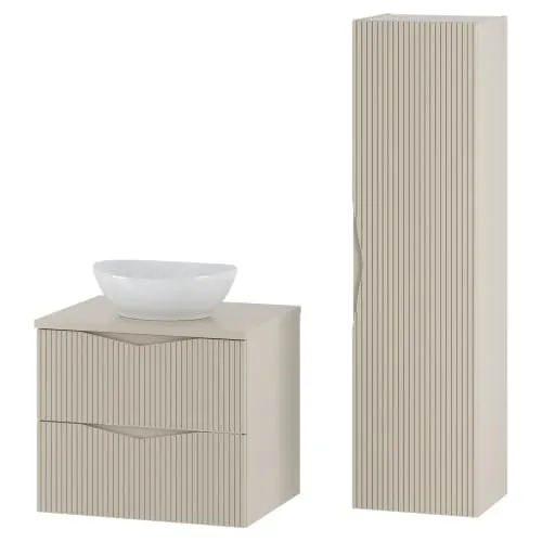 Lomadox Badmöbel-Set 2-teilig mit 60 cm Waschtisch in Beige