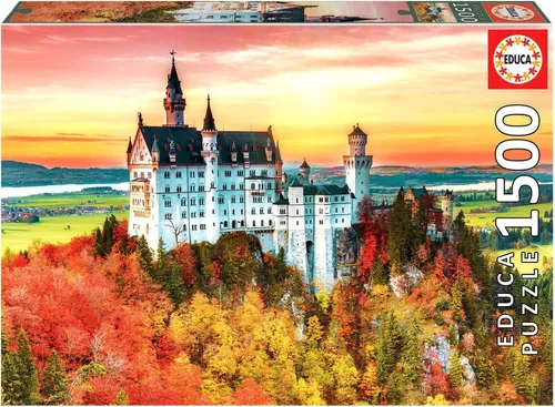 Educa Puzzle 1500 Teile - Herbst in Neuschwanstein, 85 x 60 cm im Querformat, hochwertige Puzzlestücke für spannende Stunden
