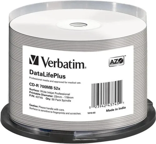 CD-R Verbatim 700MB 50pcs Spindel DL+ White Printable