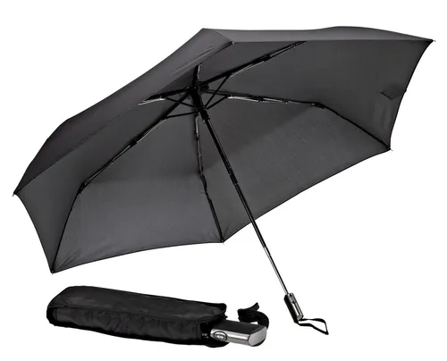 EuroSCHIRM® Taschenregenschirm Automatik 3224, schwarz, besonders leicht, extra flach, mit Automatik