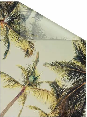 LICHTBLICK ORIGINAL Fensterfolie Palmen und Sonne - Blickdicht und Selbstklebend - Fensterfolien für Innenräume, dekorativer Sichtschutz mit Milchglasoptik und Palmenmotiv, ideal für glatte Glasflächen.