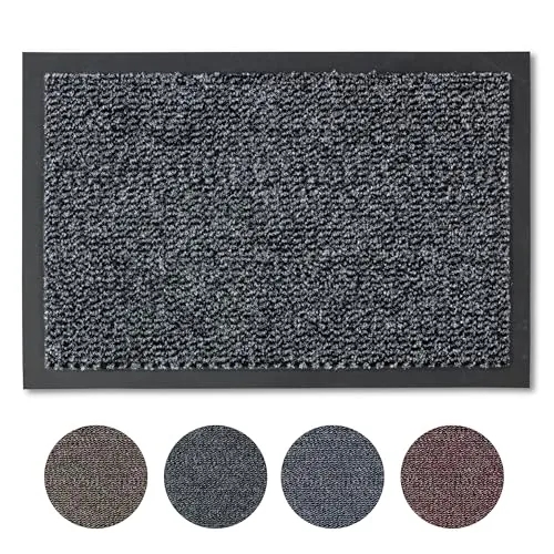 Carpido Fußmatte 40x60 cm für den Innenbereich - Türvorleger schnelltrocknend - Rutschfester Sauberlauf grau 2er Set - Schlichter Fußabstreifer Türmatte