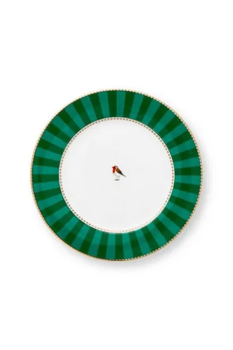 PiP Studio Frühstücksteller Love Birds Frühstücksteller Stripes grün 21cm, Plate Love Birds Stripes Emerald-Green 21cm
