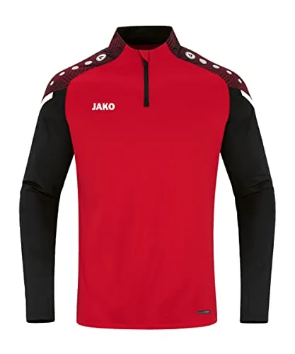 JAKO Kinder Ziptop Performance, Rot/Schwarz, 140 - Stylischer Kinderpullover aus 100% recyceltem Polyester, mit weicher Fleece-Innenseite und Daumenlöchern für optimalen Tragekomfort.