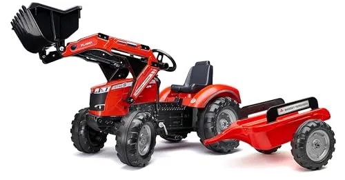 Falk Massey Ferguson Tractopelle mit Pedalen und Anhänger - Kinderfahrzeuge für ab 3 Jahren mit realistischer, beweglicher Schaufel und verstellbarem Sitz – fördert Kreativität und motorische Fähigkeiten im Freien!