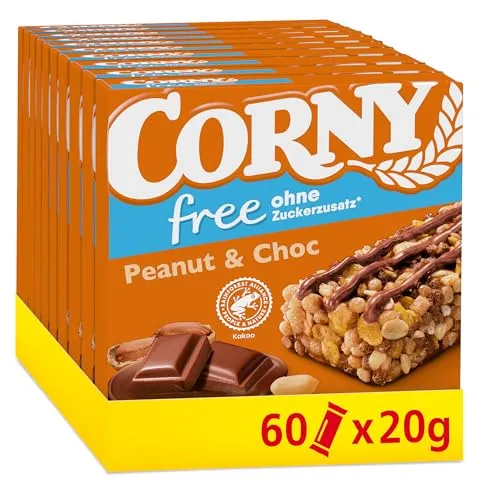 Produktbild Müsliriegel Corny free Erdnuss-Schoko, ohne Zuckerzusatz, 74 kcal pro Riegel, 60x20g