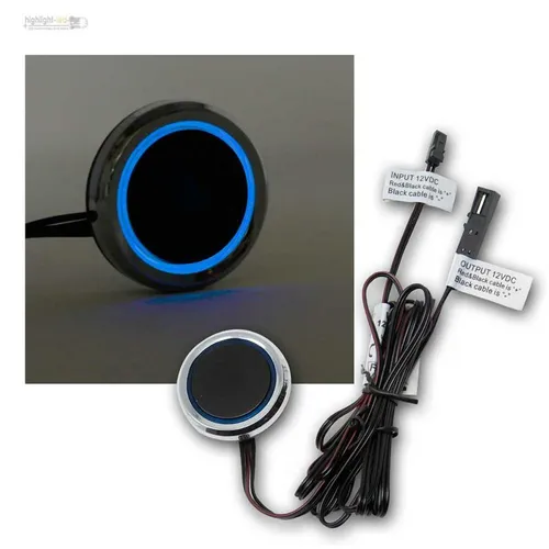 Einbau-Schalter LED Dimmer 12V DC/3A, Dimmer zum Einbauen,  Leuchtring blau