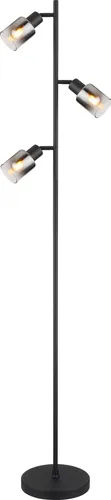 Globo Lighting Stehleuchte Hubertus, Metall schwarz matt, 3x E14 - Moderne Stehlampe aus schwarzem Metall mit rauchfarbenem Glas, Fußtrittschalter und E14 Fassungen für individuelle Lichtgestaltung – ideal für jedes Wohnambiente.