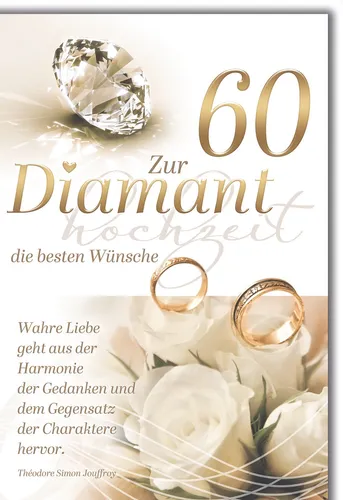 Diamanthochzeit Glückwunschkarte mit Briefumschlag Rosen und Ringe