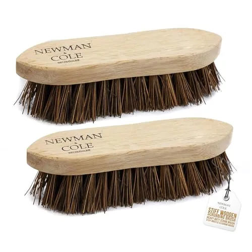 Holz-Scheuerbürste, strapazierfähig, Handschrubber, Holz, mit steifen natürlichen Bassine-Borsten, 2 Stück