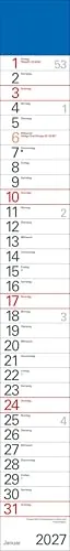 Streifenplaner Blau 2027: Streifenkalender mit Datumsschieber I schmal im Format: 11,4 x 89 cm