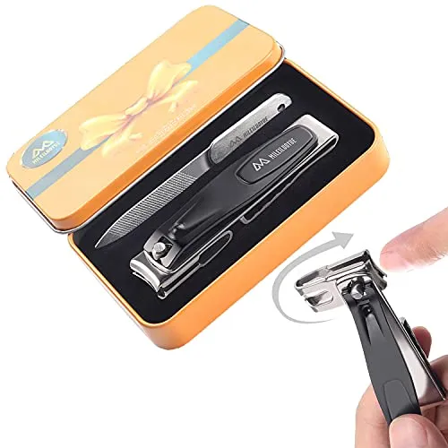 Nagelknipser 2Pcs，Nagelfeile,360°Degree Drehkopf Nagelknipser,Edelstahl Scharfe Pediküre,Großer Nagelknipser Drehkopf für dicke Nägel,Metall Dose Für Geeignet Für Geschenke
