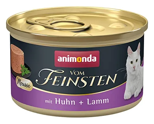 animonda vom Feinsten Mousse Katzenfutter nass Huhn + Lamm (12 x 85g), getreidefreies Katzenfutter nass ohne Zucker, mit frischen, fleischigen Zutaten