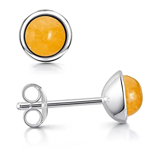Materia Jade Ohrringe Silber 925 - runde Edelstein Ohrstecker orange SO-46-Orange