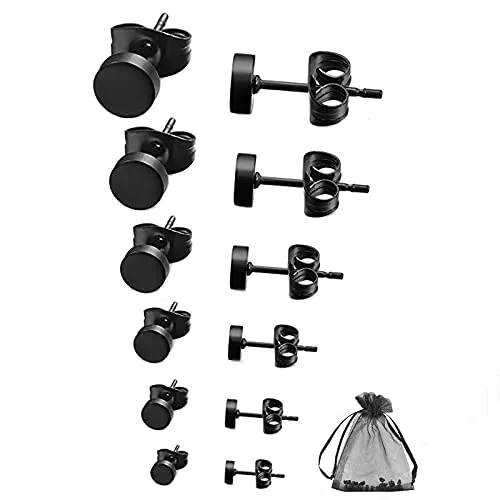 SwirlColor Ohrstecker Schwarz Set Schwarze Runde Ohrstecker Ordentlich Ohrringe Kit für Frauen Männer 3mm-8mm 6 Pairs