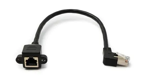 System-S LAN Kabel 30 cm 8P8C Stecker zu Buchse Winkel Schraube Adapter in Schwarz