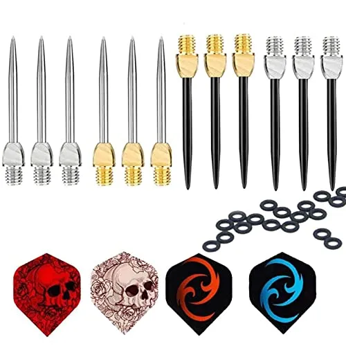 DAHI dartspitzen 12pcs dartpfei Spitzen und Dart Flights - 4 Sets Dart Spitzen und 4 Set Dart Flights und Dart gummiring(4fabe Lange)