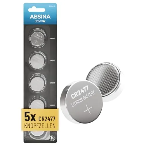 ABSINA 5X CR2477 3V Lithium Knopfzelle - CR 2477 Lithium Knopfzelle 3V auslaufsicher & Lange Haltbarkeit - CR 2477 Batterien