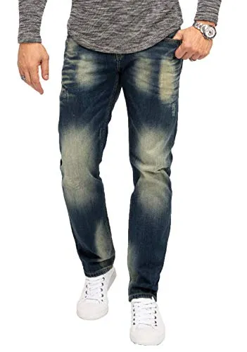 Indumentum Herren Jeans IR-502 Dunkelblau - Jeans: Regular Fit Herrenjeans im Used-Look, ideal für Freizeitlooks und optimalen Tragekomfort. Erhältlich in 38 Größen, perfekt für jeden Figurtyp.