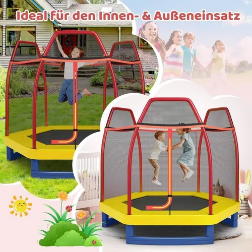 Ø223cm Gartentrampolin mit Sicherheitsnetz für Kinder – Orange