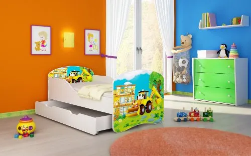 Kinderbett Jugendbett Komplett mit einer Schublade und Matratze Lattenrost Weiß ACMA I (140x70 cm + Bettkasten, 20 Bagger)