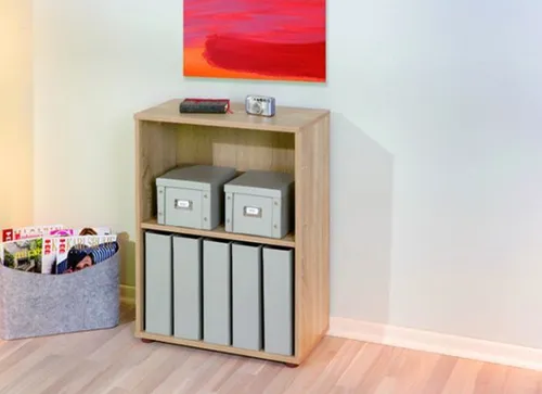 Mid.you Regal Sonoma Eiche - Stylisches Bücherregal aus Holzwerkstoff mit verstellbarem Einlegeboden, ideal für Homeoffice oder Wohnzimmer. Klare Linien und runde schwarze Füße sorgen für ein modernes Design.