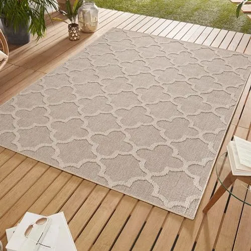 SIMPEX Outdoor Teppich, Skandinavisches Design, Beige, 80 x 150 cm, Für Küche, Balkon, Terrasse, Garten, Picknick