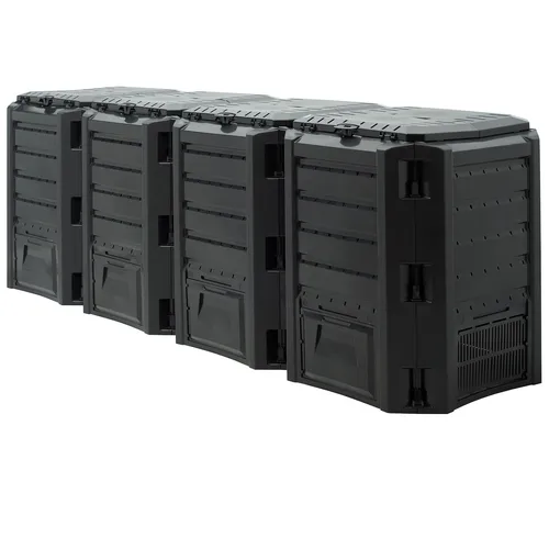 DeubaXXL DE Komposter Schwarz 1600L - Schnellkomposter für humusreiche Erde - Komposter für Gartenabfälle, mit hoher Wärmeentwicklung für schnellere Zersetzung und bessere Ergebnisse. Einfacher Aufbau und Entnahme durch Klappe in Bodennähe.