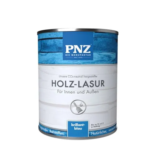 PNZ Holzlasur für Innen und Außen | lösemitttelfreie Farblasur | Nachhaltig hergestellt mit regionalen Rohstoffen | für alle Hölzer, auch Bienenhäuser, Gebinde:2.5L, Farbe:brilliantblau