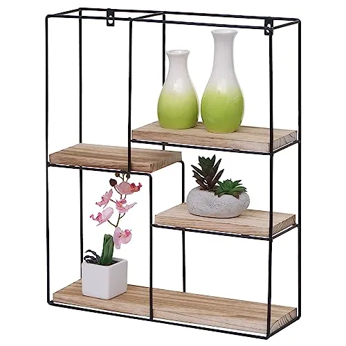 Mendler Wandregal HWC-K76 - Hängeregal im Industrial-Look - Schweberegal mit 4 Regalböden aus Paulowniaholz und robustem Eisen-Gestell, ideal für stilvolle Raumorganisation und moderne Akzente.