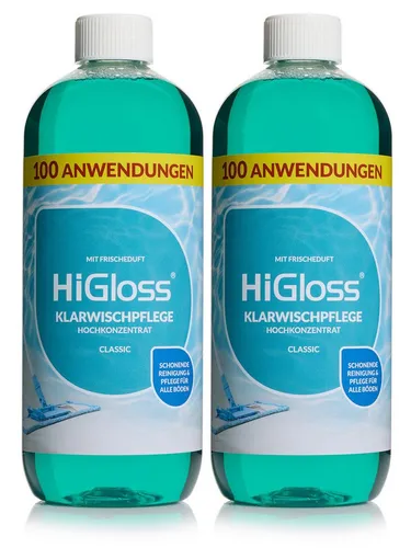Produktbild HiGloss Klarwischpflege Hochkonzentrat Bodenpflegemittel (2, 2 St., 2x 1000ml), schonend zu allen Böden, streifenfrei und Wischroboter geeignet