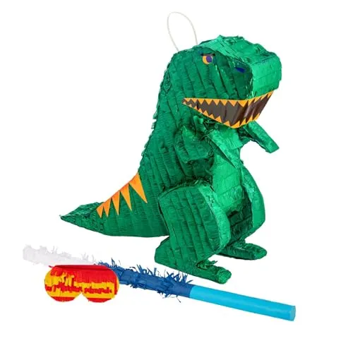 3pc Dinosaurier-Piñata-Set mit Stab und Augenbinde - Blauer Stick - Mexikaner Kinder Mädchen Jungen Geburtstagsfeier Parteien Spiele Dekorationen Bausatz - Von Fax Potato