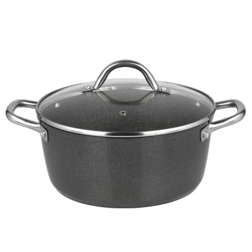 Michelino Fleischtopf Kochtopf mit Deckel Marie, Ø 28 cm - Hochwertiger Aluminium Kochtopf, schwarz, mit Glasdeckel und gleichmäßiger Wärmeverteilung für perfekte Bratergebnisse auf allen Herdarten.