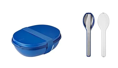Mepal ELLIPSE Lunchbox Duo mit Besteck Vivid Blue - Vorratsdosen: Robuste Lunchbox mit Mikrowellenfunktion und stylischem Besteckset für gesunde Mahlzeiten unterwegs.