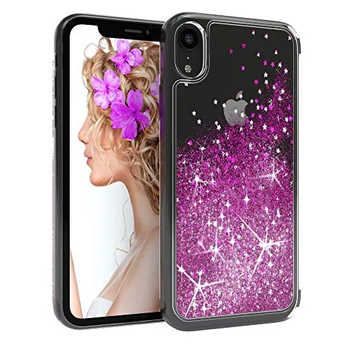 EAZY CASE Hülle kompatibel mit iPhone XR Schutzhülle mit Flüssig-Glitzer, Handyhülle, Schutzhülle, Back Cover mit Glitter Flüssigkeit, aus TPU/Silikon, Transparent/Durchsichtig, Lila