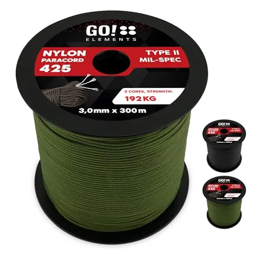 Paracord 425 Typ II | ø 3mm - 9 Kerne - max. 192 kg | 100% Nylonschnur, Allzweckseil - reißfest | Nylonseil, Armband, Hundeleine, Survival & Outdoor Seil