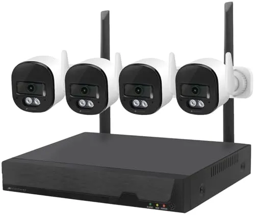 VisorTech Funk Kamera: Plug-&-Play-Überwachungssystem mit 4 Kameras & WLAN 6, hohe Reichweite (Überwachungskamera mit Monitor, Überwachungskamera-Systeme, Videorecorder)