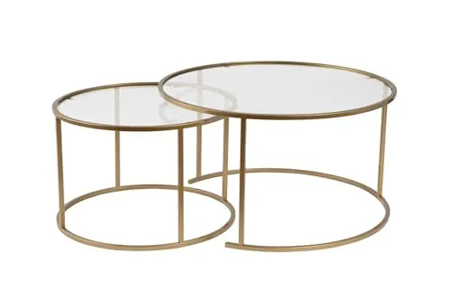 Elegantes Couchtisch Set in Gold und Transparent - Stylisches Couchtisch-Set mit 80 cm Breite, aus robustem Metall. Perfekt für jedes Wohnzimmer, bringt es Eleganz und Funktionalität in Ihr Zuhause.