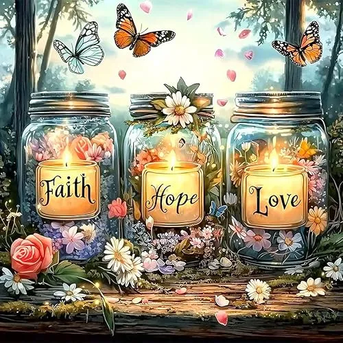 OkarinaArt Diamond Painting Erwachsene – Glaube Hoffnung Liebe, 35 x 35 cm