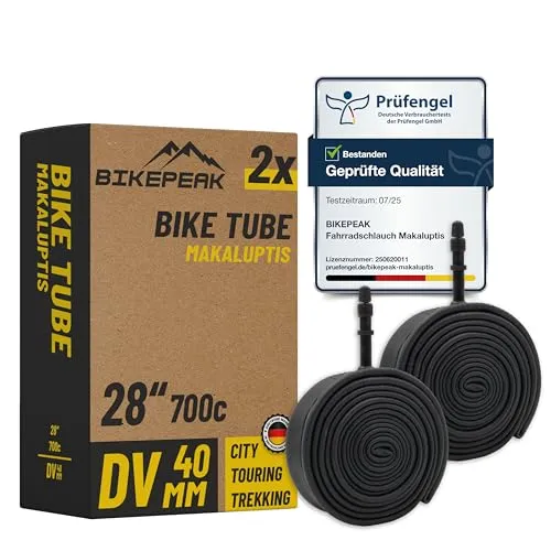 BikePeak 2X Fahrradschlauch Touring 28 Zoll mit schwarzem Dunlopventil 40mm - Schlauch DV Blitz Ventil, ETRTO 28/47-622/635, 700C - 2er Set Schläuche Makaluptis