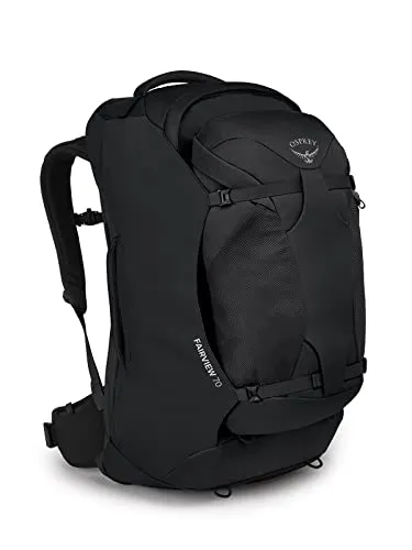 Osprey Fairview 70 Reiserucksack Damen Schwarz O/S - Rucksäcke mit verstellbarem AirScape-Rückenteil und abnehmbarem Tagesrucksack für optimale Organisation und Komfort auf Reisen.
