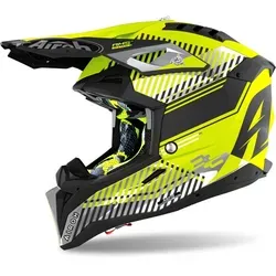 Airoh Aviator 3 Wave Carbon Motocross Helm, gelb, Größe XS - Hochwertiger Motocross Helm mit Doppel-D-Ringverschluss, optimaler Belüftung und aerodynamischem Spoiler für besten Tragekomfort und Sicherheit.