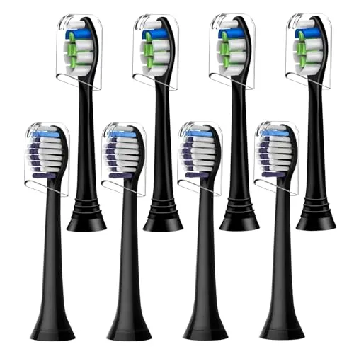 Sdiveson Ersatzbürsten kompatibel mit Philips Sonicare Elektrische Zahnbürste, 4 Whitening Clean + 4 Precision Clean Bürstenköpfe im Set. Schwarz.